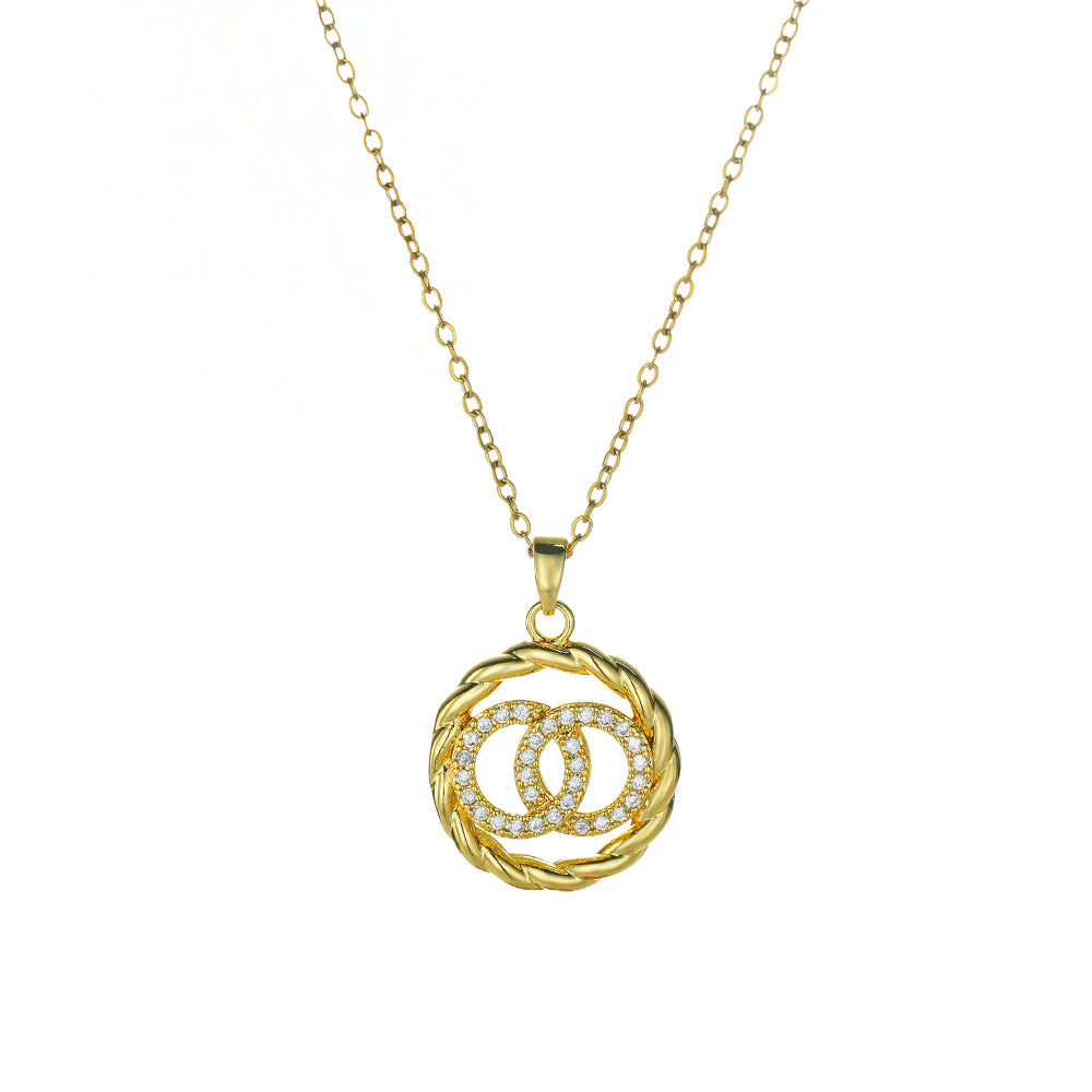 Elegant Inlaid Zircon Exquisite Titanium Steel Necklace for Women Fashionable Versatile Internet Celebrity Collarbone Chain Niche Light Luxury Jewelry