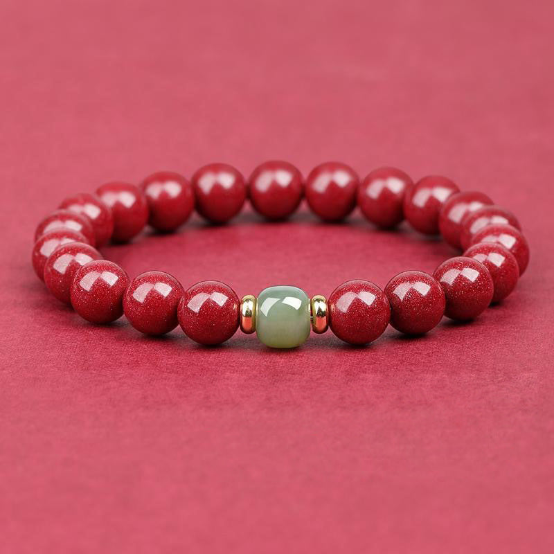 Cinnabar Bracelet Single Ring with Jade Bead Bracelet Female Birth Year Purple Gold Sand Low Content Cinnabar