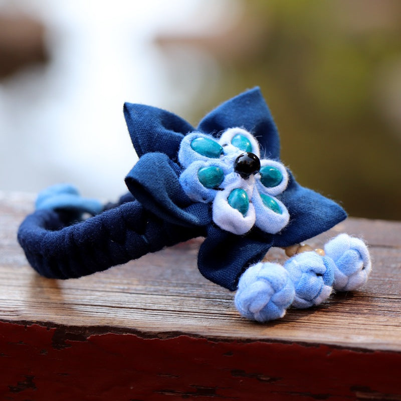 Blue Tie Dye Cloth Bracelet Dali Lijiang Hot Sale Hand-stitched Flower Fabric Bracelet Bracelet