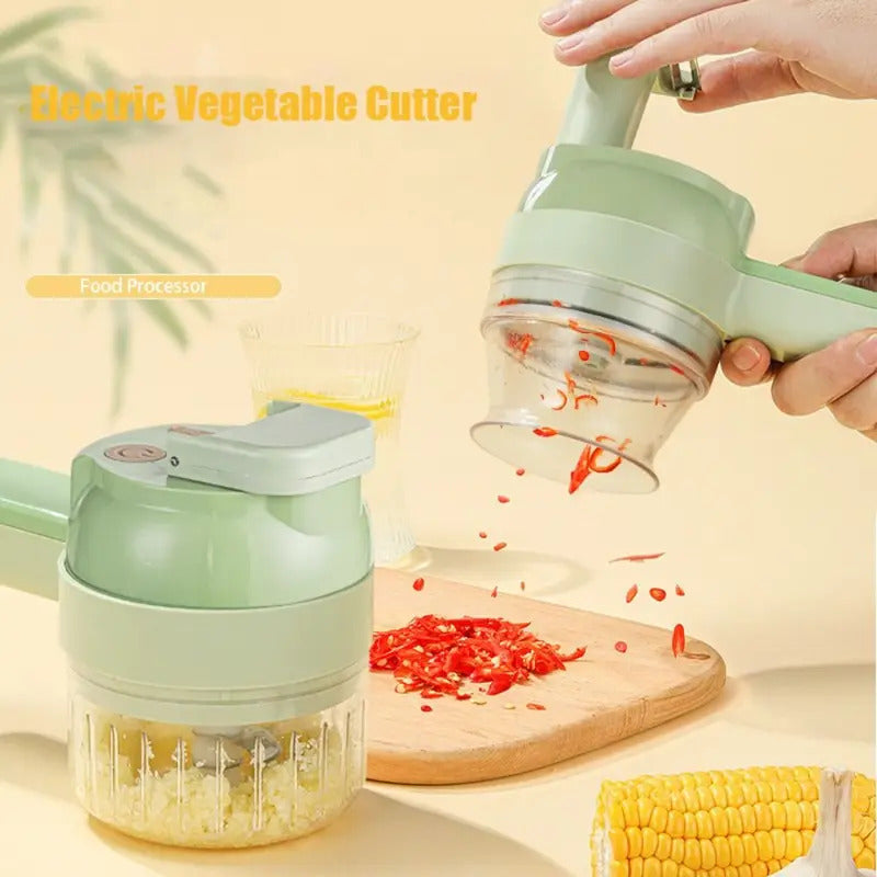 Plastic Electric Vegetable Cutter Set Handheld with Brush Garlic Cutter Anti-splash cup 4 in 1 Vegetable Cutter Kitchen Tools