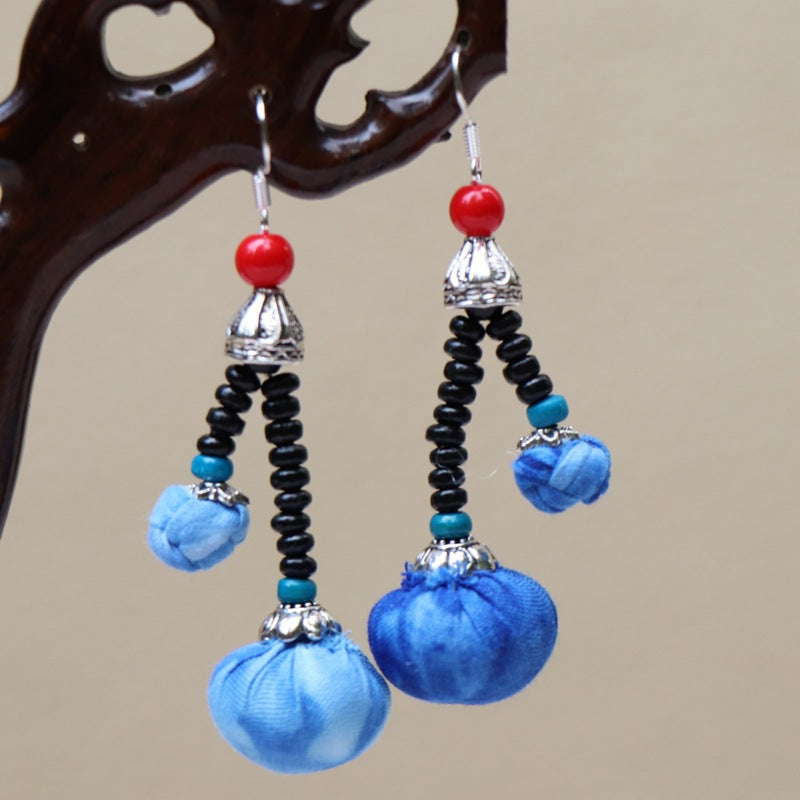 Ethnic style blue tie-dye earrings hand-woven tie-dye earrings travel companion gift
