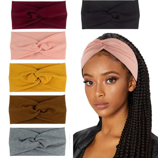 Bohemian Sports Wide Headband Foreign Trade Style Ribbed Cotton Cross Yoga Sports Elastic Headband