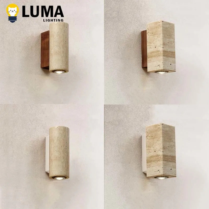 Yellow Travertine Stone Wall Lamp, Japanese Style Wall Light for Bedroom Corridor Aisle, Outdoor Waterproof Wall Sconces Decor