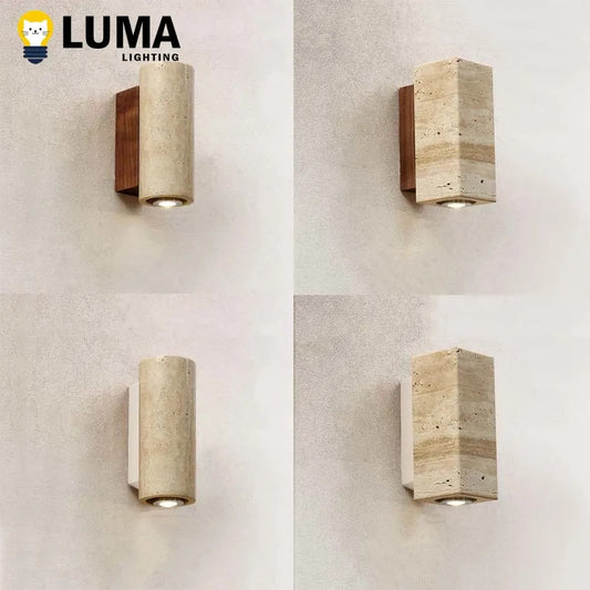Yellow Travertine Stone Wall Lamp, Japanese Style Wall Light for Bedroom Corridor Aisle, Outdoor Waterproof Wall Sconces Decor