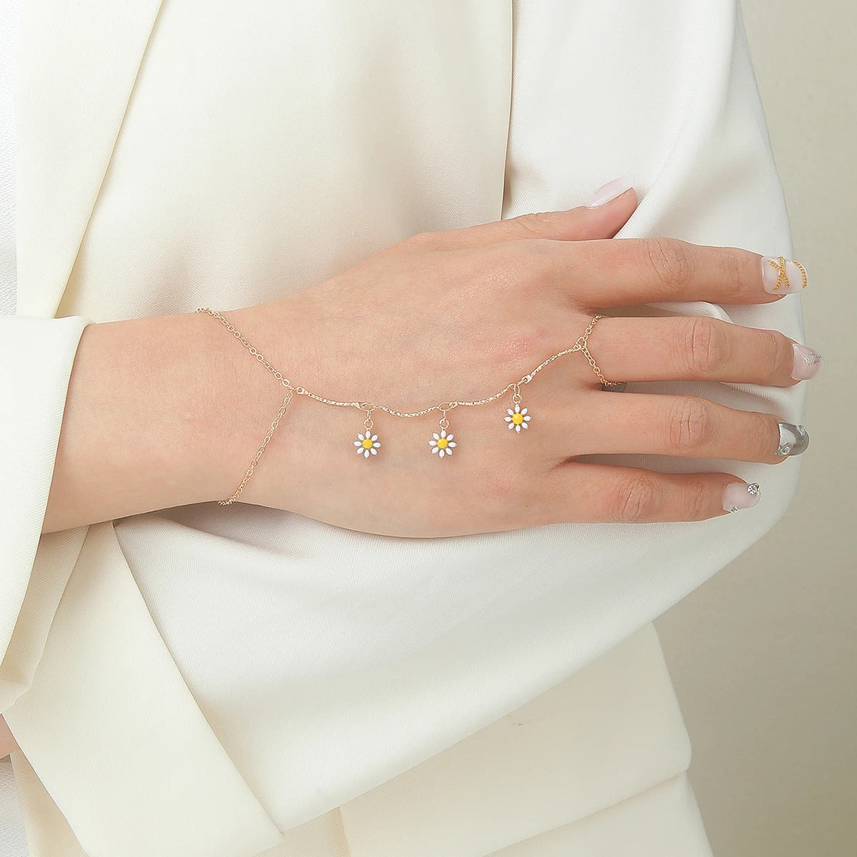 Exquisite Vintage Emerald Blue Crystal Boho Wrist Bracelet for Women Finger Ring Chain Charms Lady Trendy Aesthetic Jewelry Set