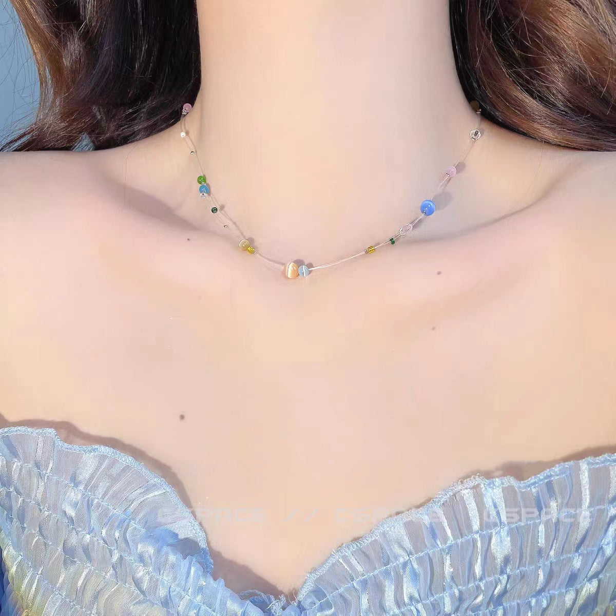 Candy Color Dopamine Necklace for Women Versatile Niche Design Beaded Choker Chain Sweet Cool Girl Neck Chain Internet Celebrity Jewelry