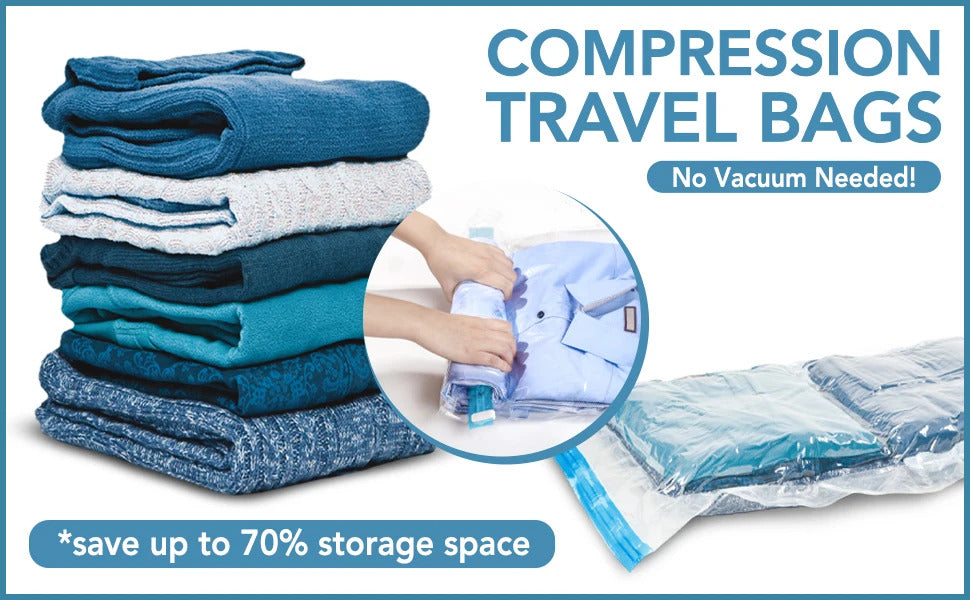 Convenient Vacuum Bag Roll-up Travel Compression Bags for Clothes Luggage Space Saver Packing Suitcases