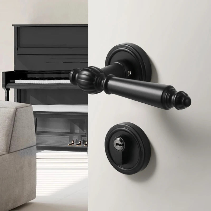 Black French interior bedroom handle lock, household wooden door lock, bathroom and room split lock