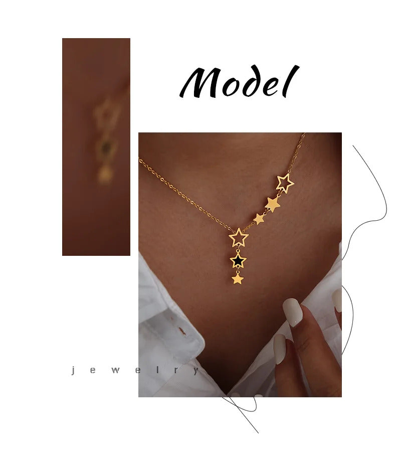 Trendy Star Pendant Necklace for Women High Quality Stainless Steel Gold Plated Chain Black Acrylic Fashion Jewelry Accesories