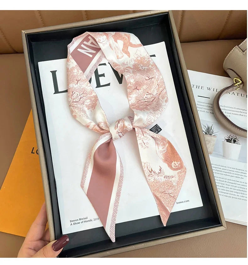 Spring high-end letter headband, tied hair ribbon, silk scarf, women's retro decoration, tied bag, ribbon accessories