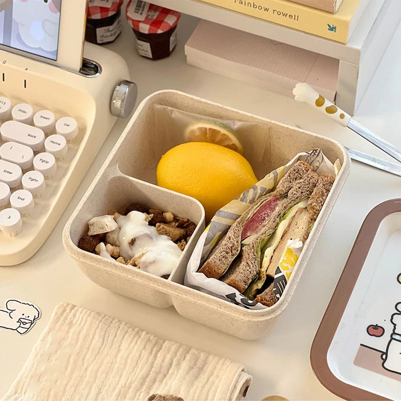 1100ML Lunch Box For Kids School Adults Office Wheat Straw Microwave Picnic Storage Portable Big Bento Box With Spoon Chopsticks