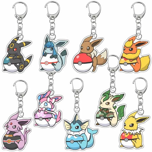 Pokemon Anime Cartoon Acrylic Keychain Eevee Vaporeon Jolteon Flareon Sylveon Espeon Glaceon Leafeon Umbreon Key Chain Pendant