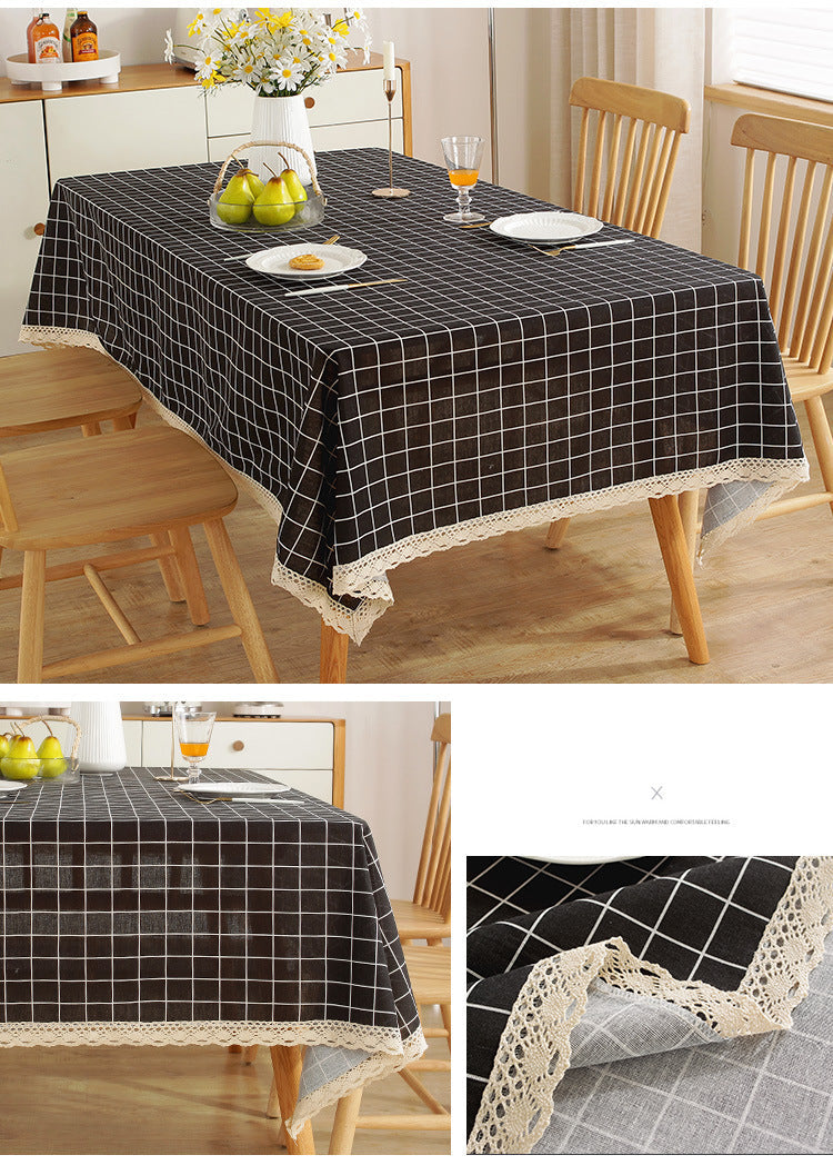 Fresh Cotton and Linen Plaid Tablecloth Coffee Table Dining Table Kindergarten Student Lace Cloth Art Square Picnic Tablecloth
