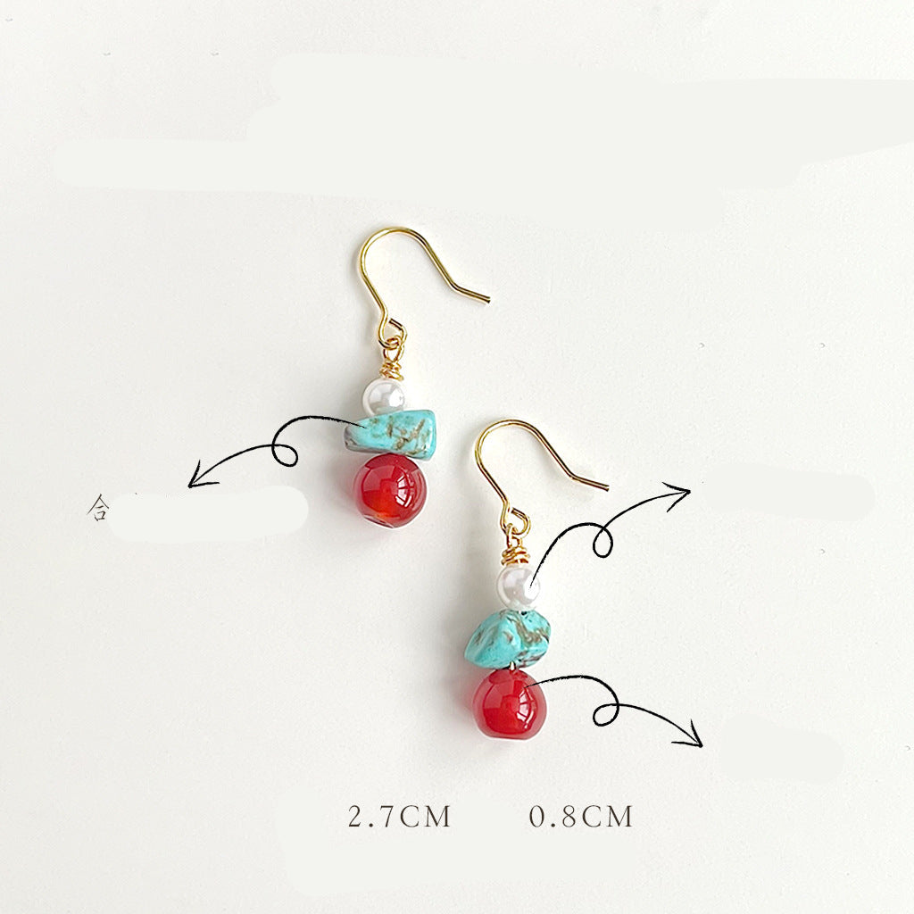 Natural Pearl Earrings National Trend New Chinese Style Agate Earrings Elegant Retro Artistic Tibetan Style Ear Jewelry