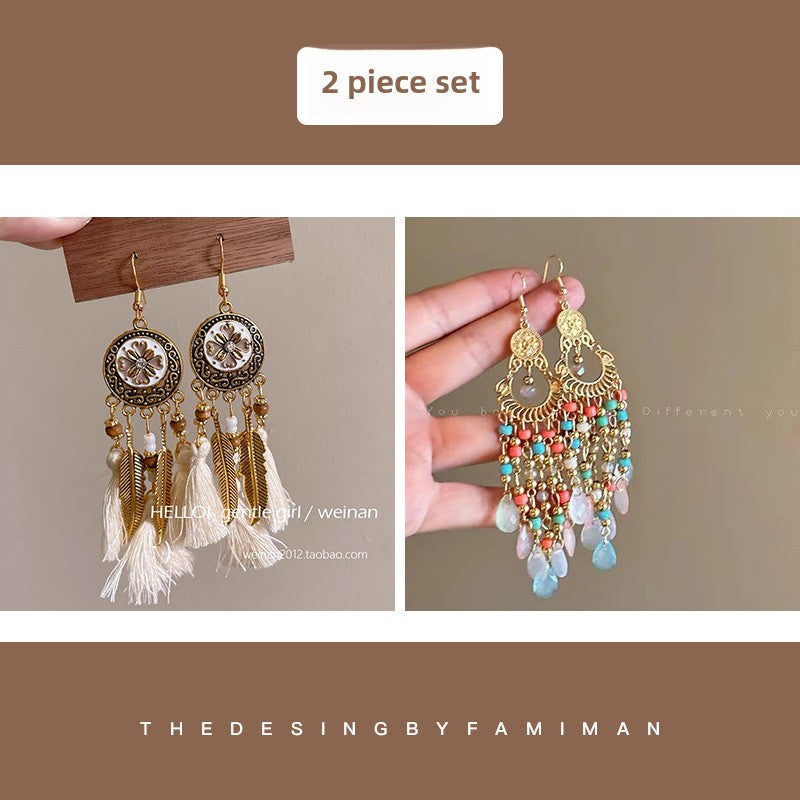 Bohemian Style Earrings Chinese Retro Style Niche Light Luxury Ear Drops Ear Hooks Vacation Style Earrings for Women