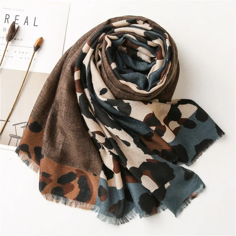 2023 spring and summer luxury brown ladies wild leopard scarf female long scarf shawl thin brown fashionable scarf long shawl
