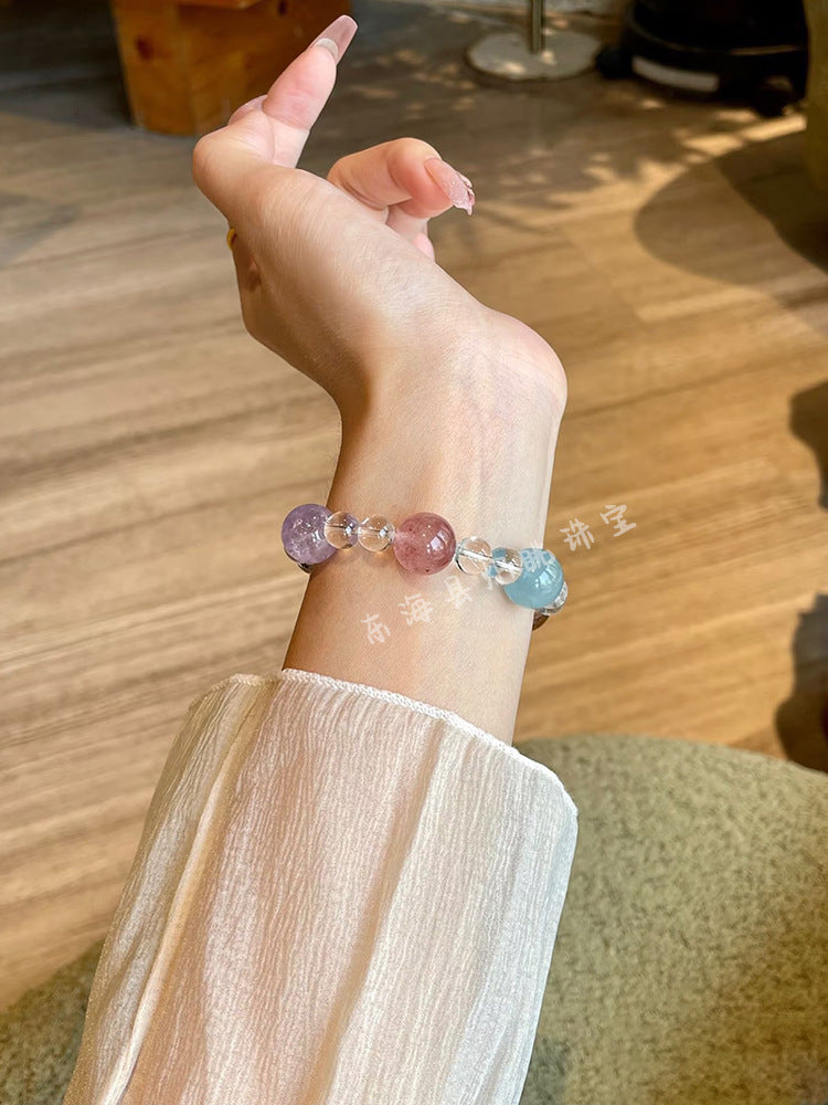 Natural Multi-Gem Energy Crystal White Crystal Yellow Rutilated Quartz Aquamarine Wealth-Attracting Bracelet Original Design Bracelet