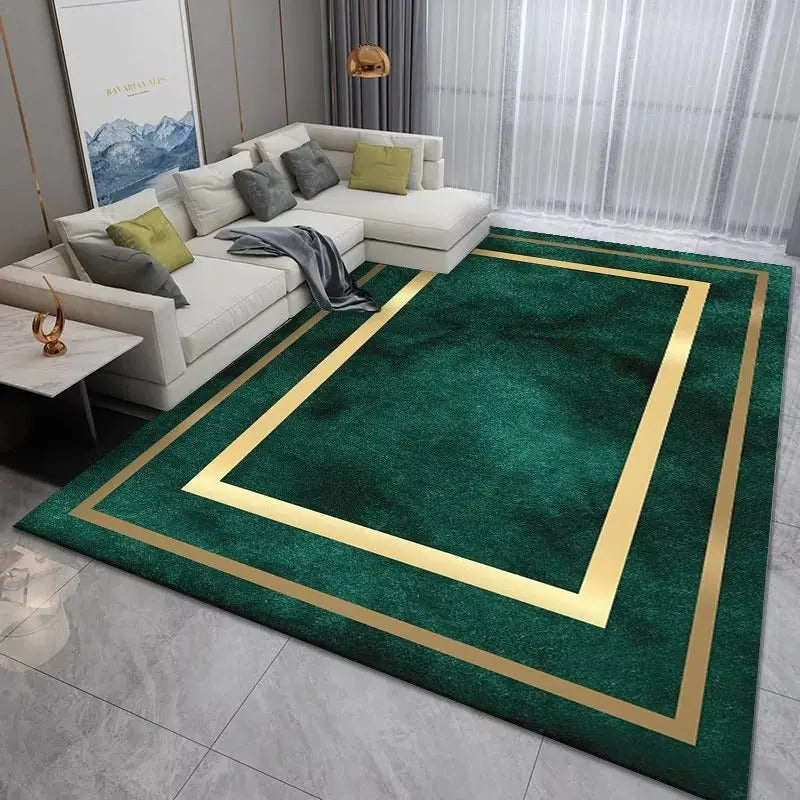 Luxury Modern Geometric Living Room Carpets Home Decoration Golden Green Rugs for Bedroom Washable Fluffy Large Area Mat Bedside