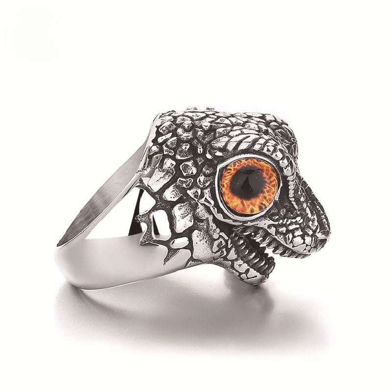 Titanium steel non-fading jewelry personalized fashion four-color dinosaur head ring men's light luxury non-fading high-level ring