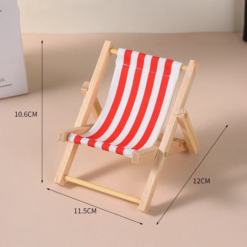Hot Labubu Wooden Beach Chair Mini Doll Folding Chair Toy Phone Stand Desktop Cute Creative Decoration Photo Props Idol Gifts