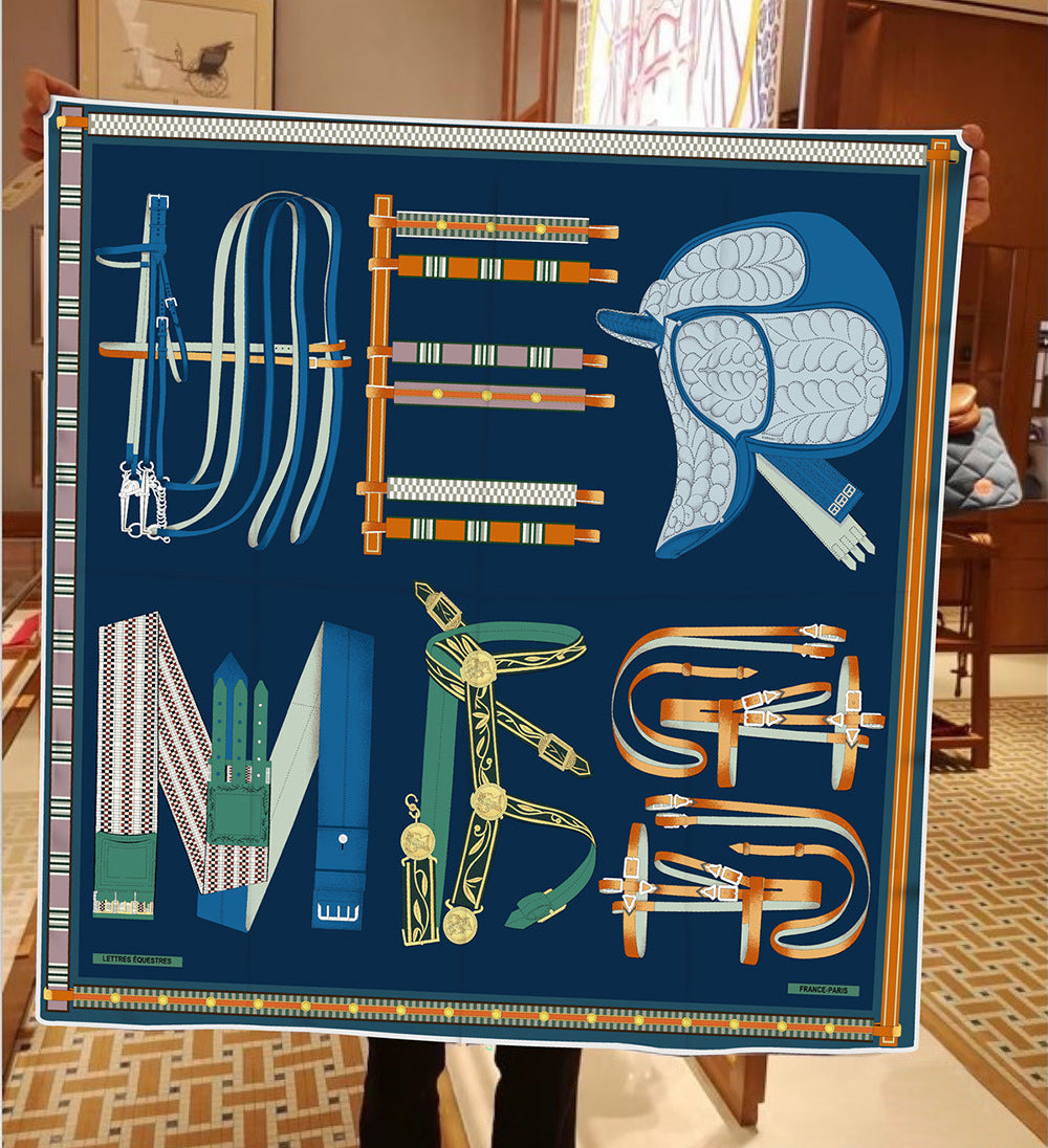 90cm Silk Scarf Women Belt Chain Design Square Scarf Head Echarpes Silk Foulards Femme Wraps Beach Shawls Bandana Lady Hijabs