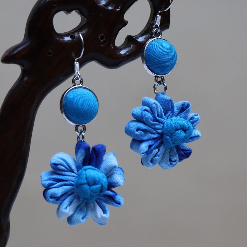 Ethnic style blue tie-dye earrings hand-woven tie-dye earrings travel companion gift