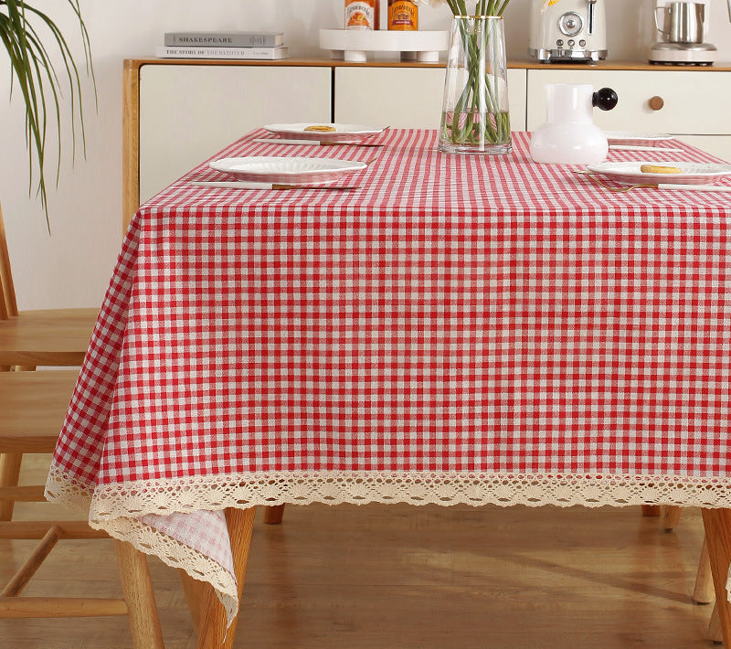 Fresh Cotton and Linen Plaid Tablecloth Coffee Table Dining Table Kindergarten Student Lace Cloth Art Square Picnic Tablecloth