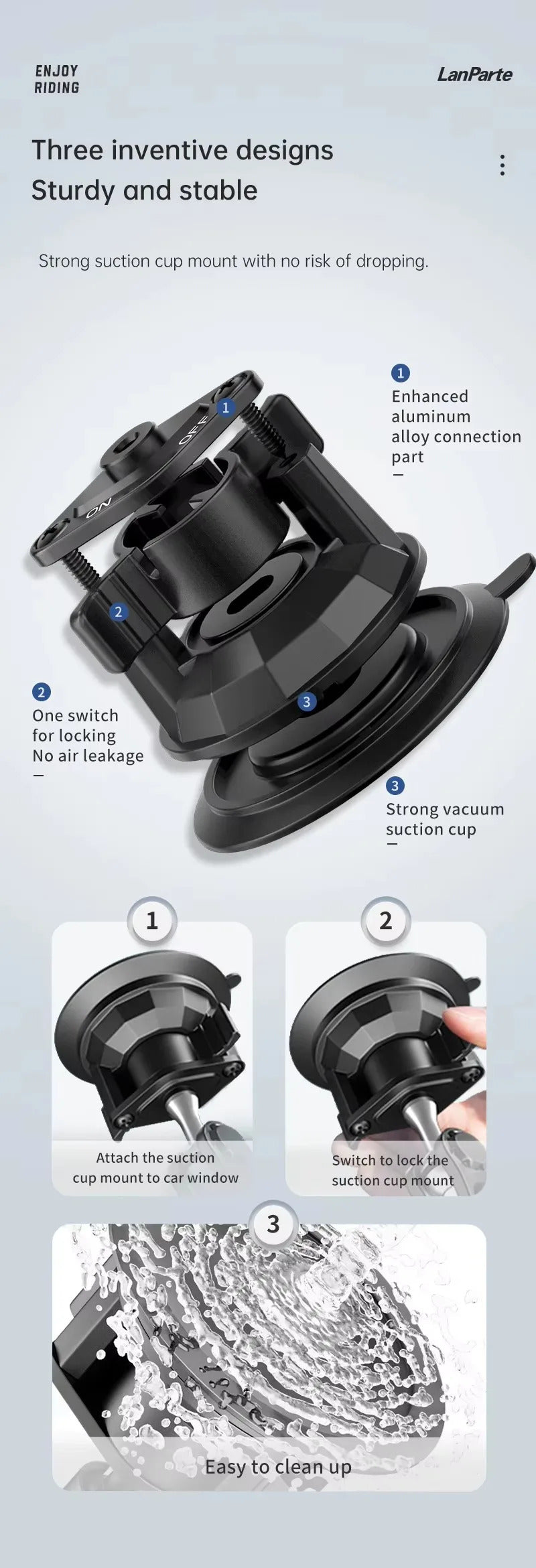 Lanparte 360-Degree Adjustable Car Mount Mobile Phone and Tablet Holder Stand for ipad accessories holder stand with Suction Cup