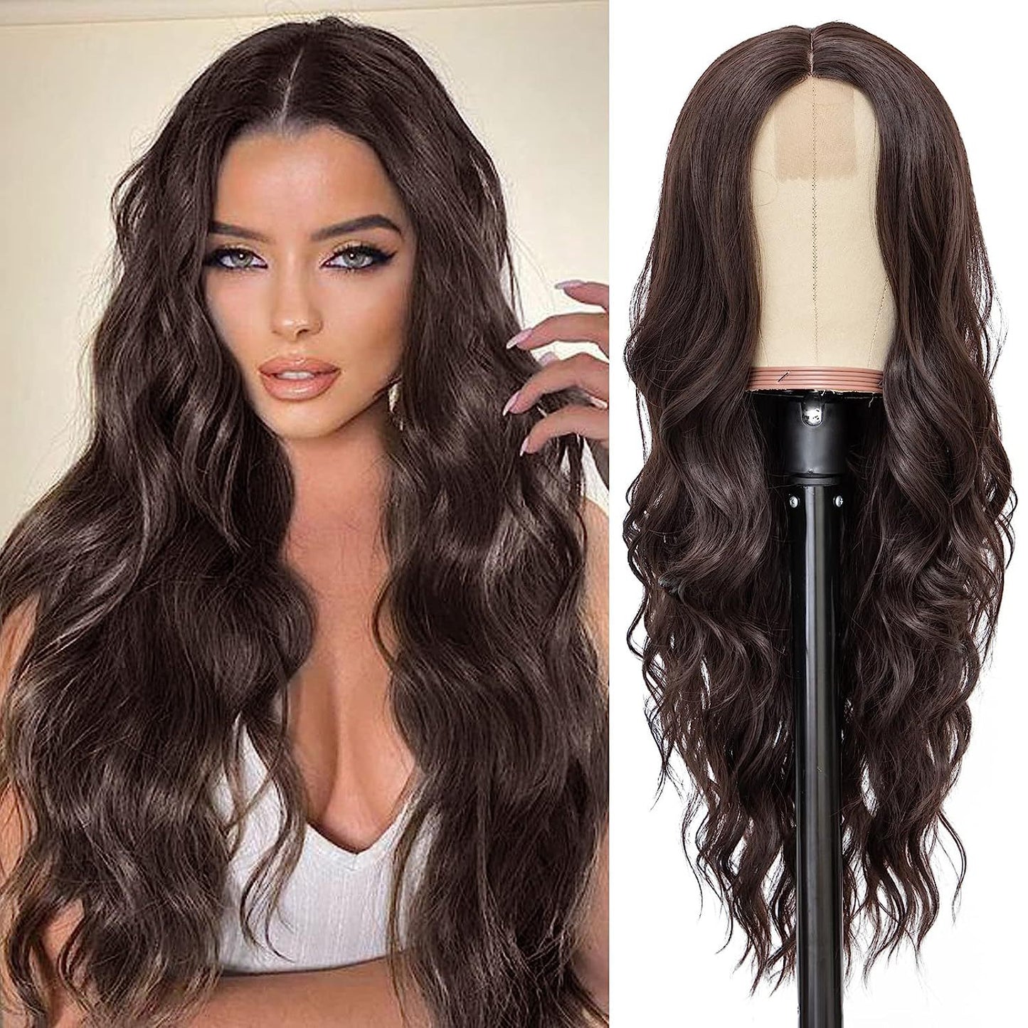 Xuchang European and American Style Wig for Women, Front Lace Wig, Middle Part, Small Lace, Highlighted Long Curly Hair, Synthetic Fiber Wig, Export Wigs