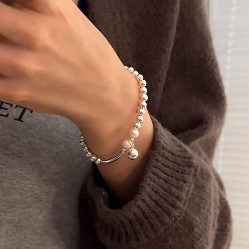 S925 Sterling Silver Beaded Pearl Bracelet for Women, Minimalist Style, Simple and Versatile, Niche High-end Feel Jewelry