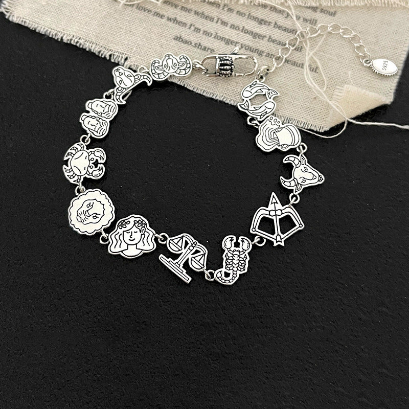 925 Sterling Silver Vintage Cartoon Hand-painted Zodiac Bracelet for Women Fashion Niche High-end Feel 2023 New Jewelry