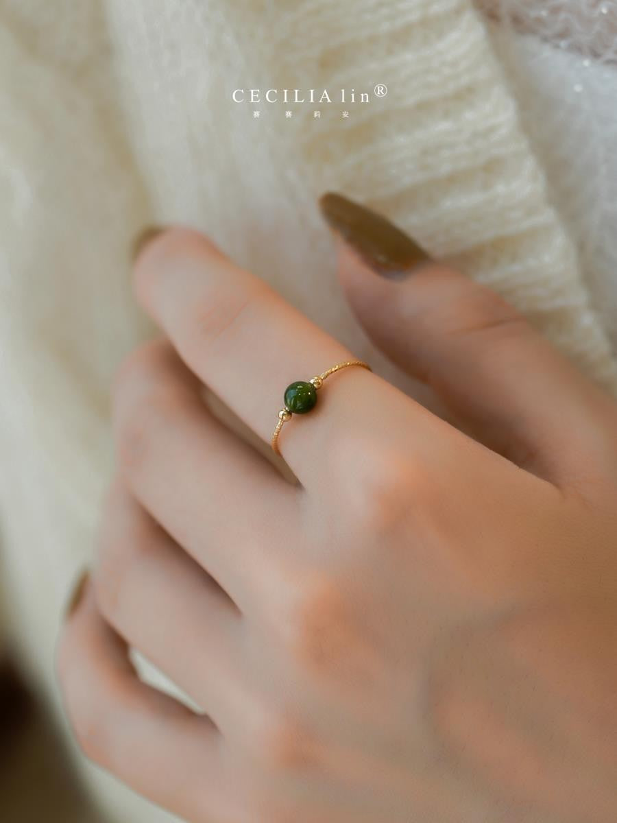 Cool Sensation Emerald Tourmaline Ring for Women, Light Luxury Niche Unique Design, High Aesthetic Retro Index Finger Ring