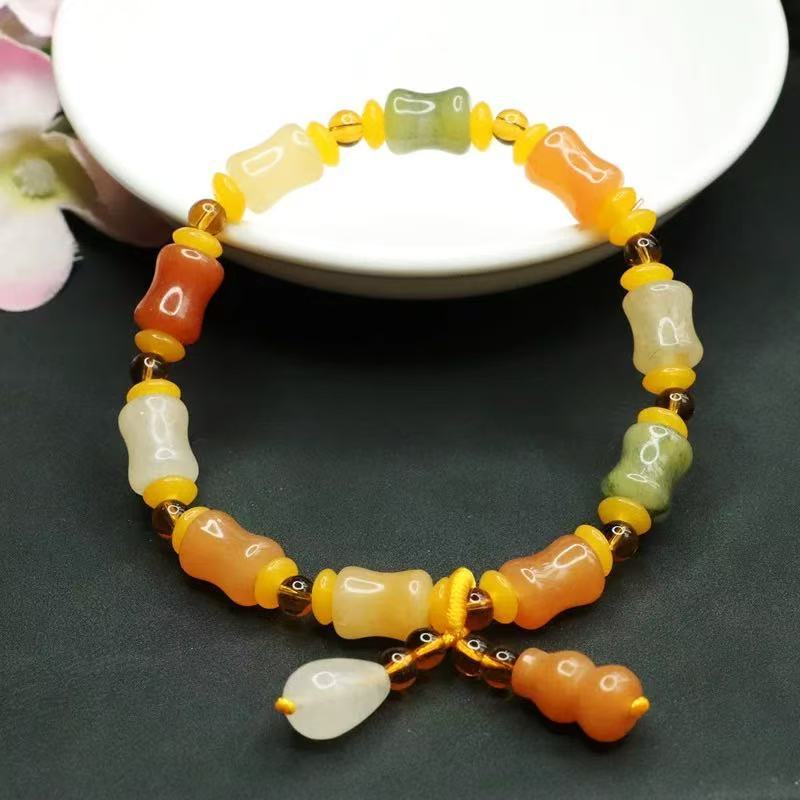 Natural Xinjiang Golden Silk Jade Small Bone Bead Bracelet Handmade Jade Yadan Gobi Colorful Jade Bracelet Ethnic Style Gift