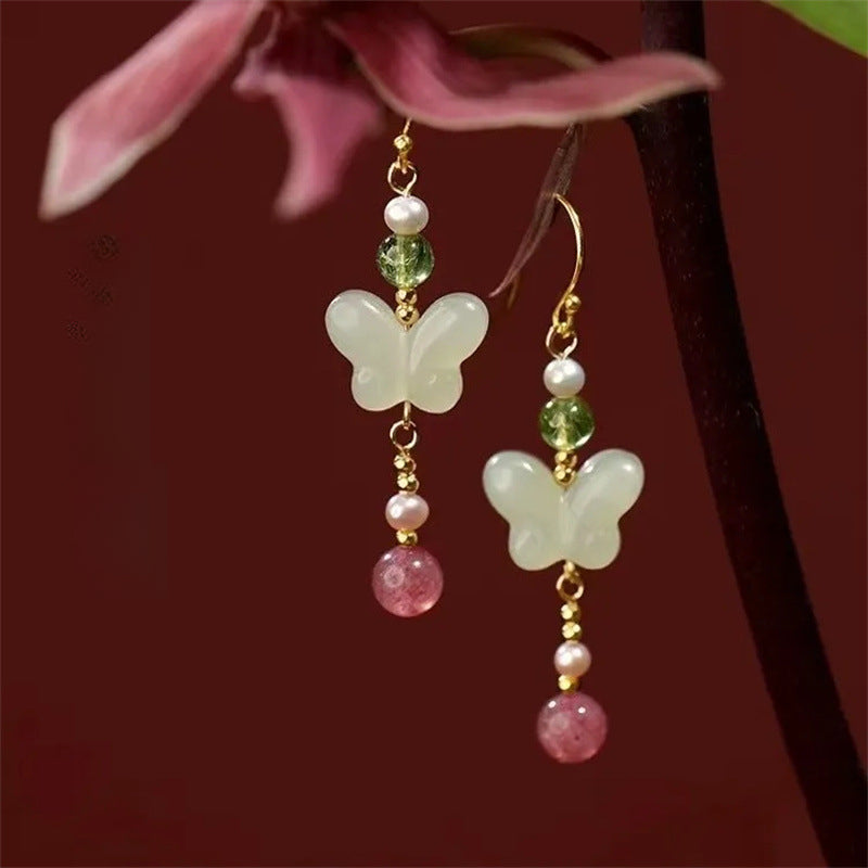 Antique Cheongsam Butterfly Earrings Hanfu Earrings Accessories Butterfly New Chinese Long Earrings Hook
