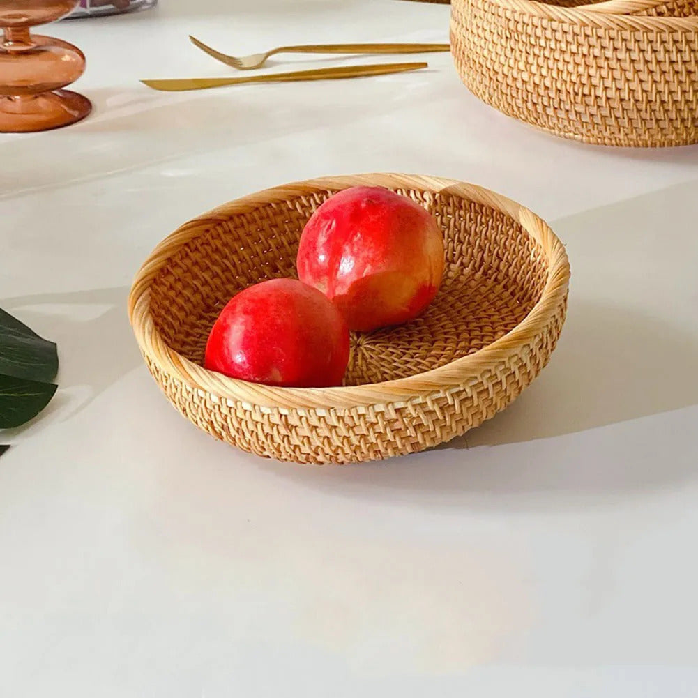 Hand-woven Flower Basket Food Storage Platters Natural Simplicity Rattan Storage Basket for Home Kitchen Storage Accessories