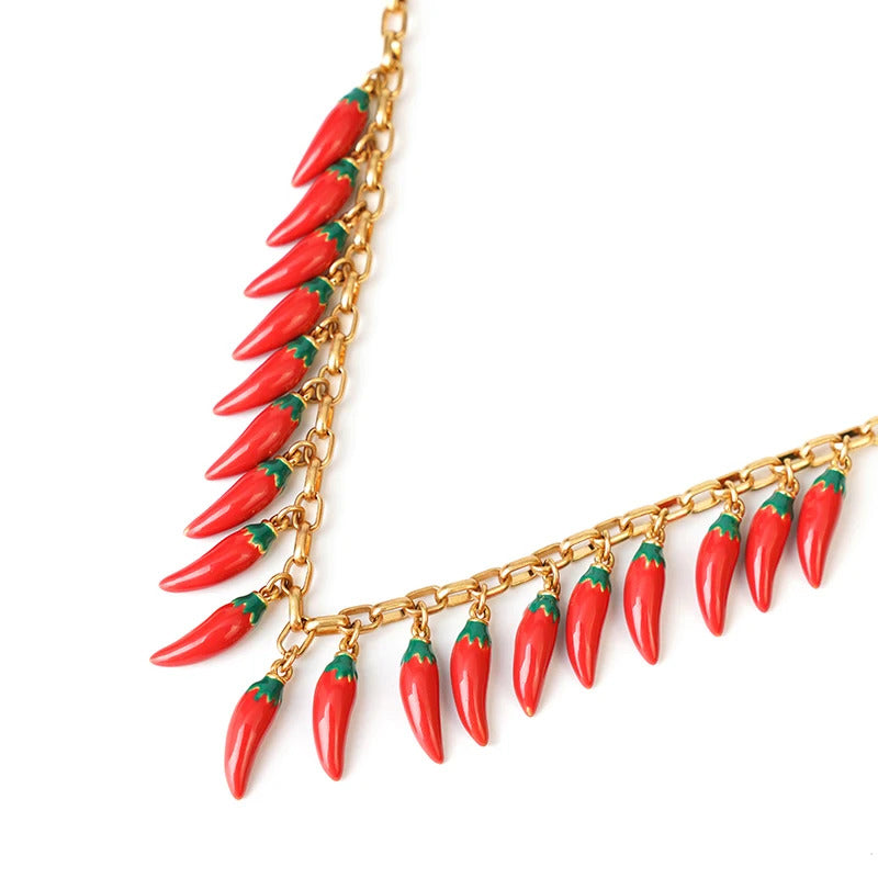 red Pepper Necklaces for Women Multilayer Collar Chain Verse Christian Jewelry 18K Gold Choker Plated/Stainless