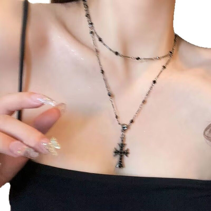 Cross Long Necklace for Women, Light Luxury, Niche, High-end Feel, Sweet Cool Girl Style, Clavicle Chain, Everyday Versatile Accessory