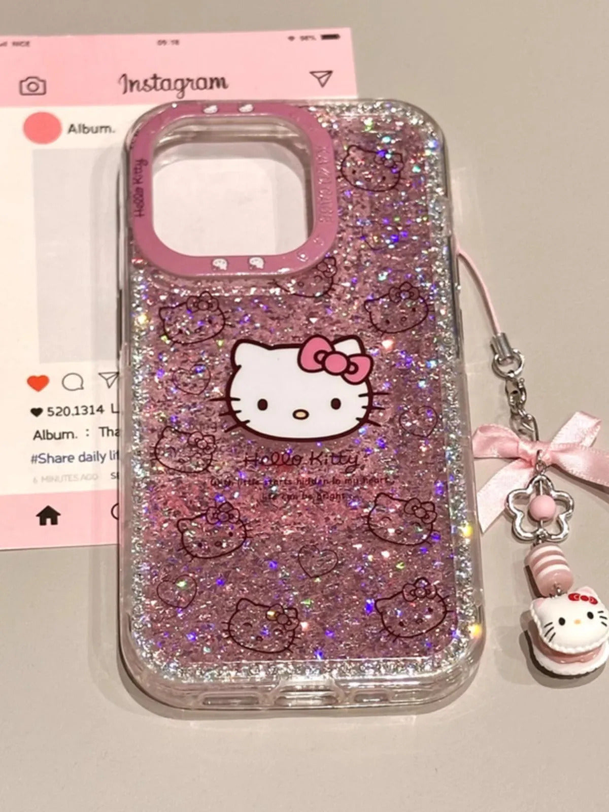 New Hello Kitty 3d Glitter Diamand Shell Case With Pendant For Iphone 16 15 14 13pro Max Plus Japan Korean Girl Soft Cover Gift
