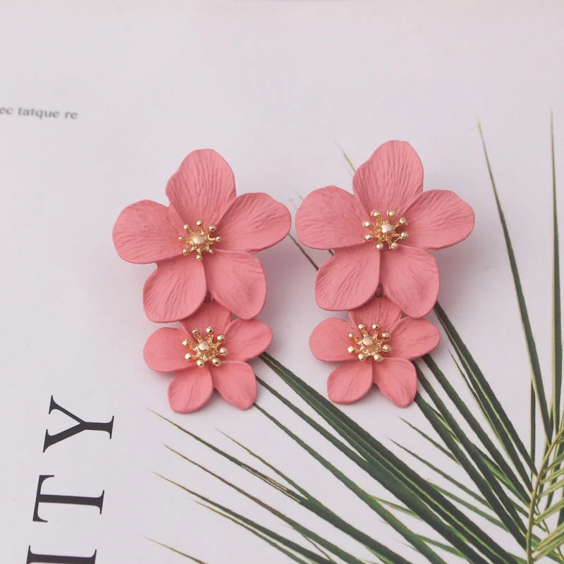 Korean New Double-layers Flower Drop Earrings for Ladies Exaggerated Women Floral Earrings Fashion Jewelry aretes de mujer