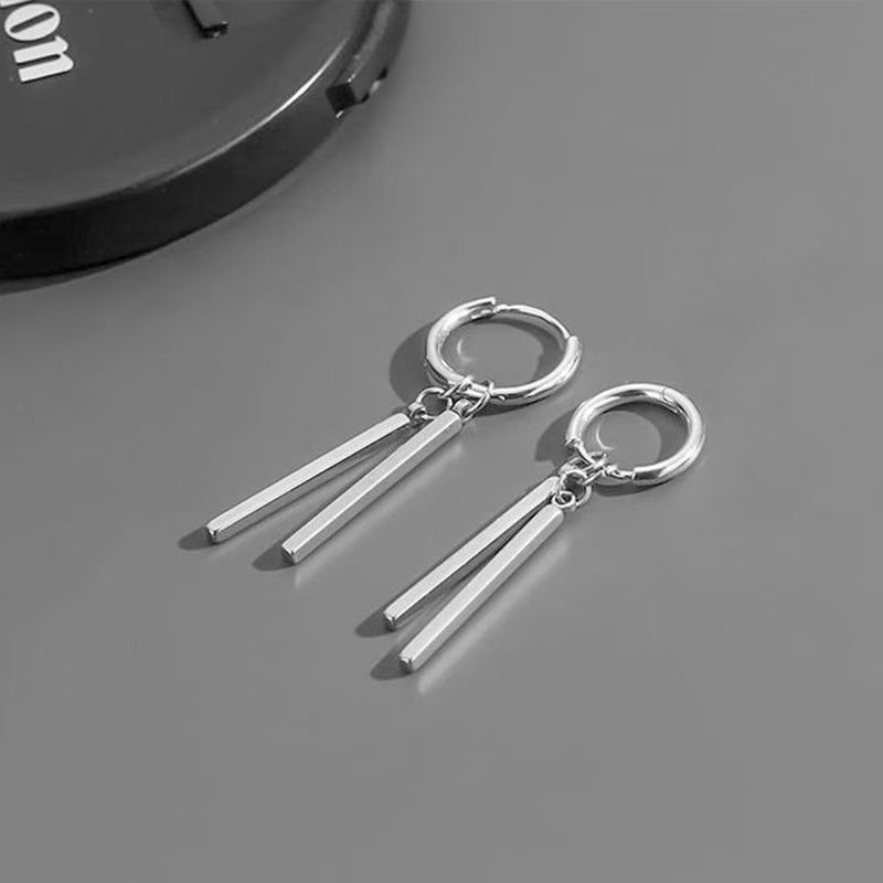 Rectangular Stick Double Stick Earrings Men's Titanium Steel Long Bar Ear Clips Women's Niche Simple High-end Accessories Jewelry