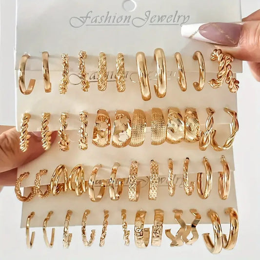 24-Pair Vintage-Inspired Small Hoop Earring Set for Women Elegant Geometric Iron Ear Ornaments for Daily Wear Gifts 2024 Jewelry