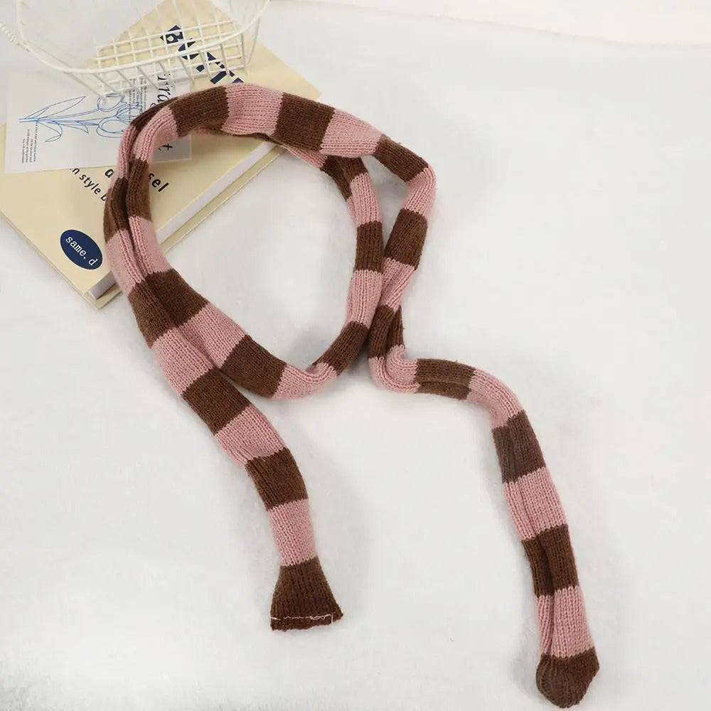 2024 Women Harajuku Cotton Scarves Y2k Black Grey Stripe Long Scarves 180cm Thin Long Decorative Neckerchief Fashion Streetwear