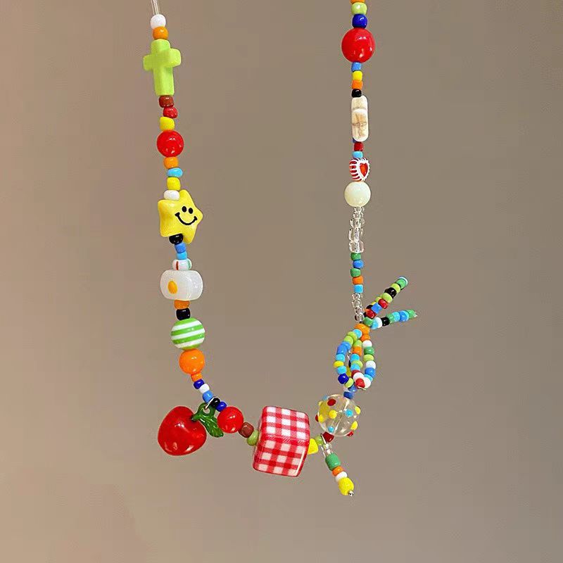 2025New Dopamine Color Apple XINGX Beaded Necklace Internet Celebrity Light Luxury Minority Summer Colorful Clavicle Chain
