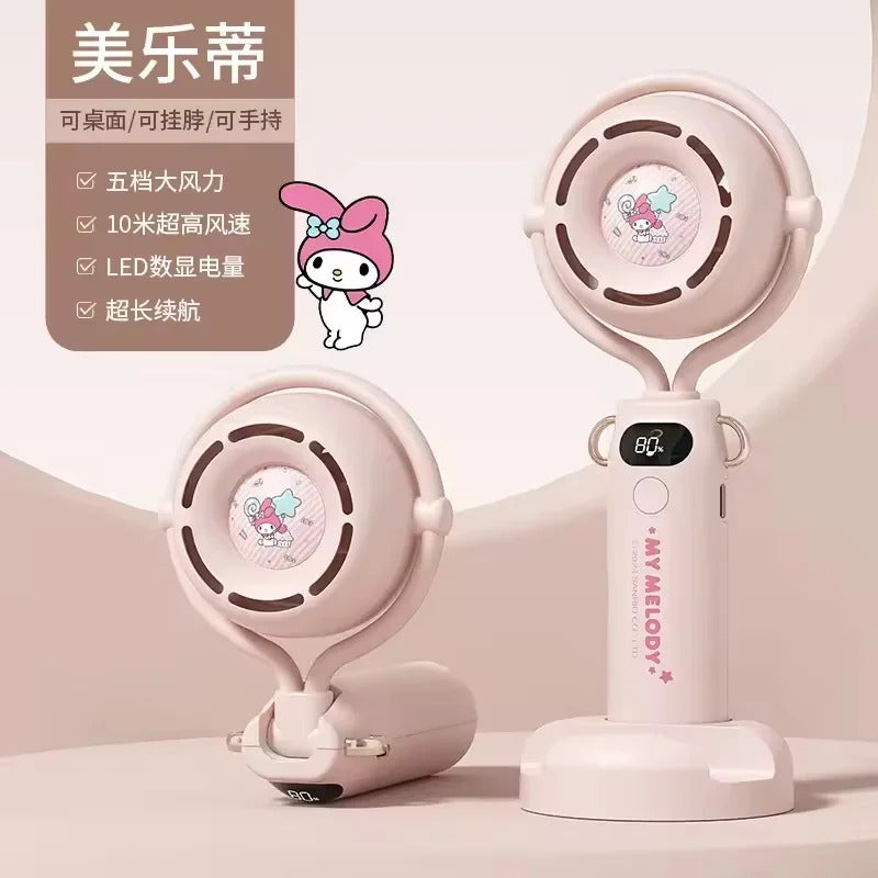 10000 Ma Sanrio Usb Folding Handheld Mini Fan Kuromi Pachacco Portable Hanging Neck Fan Bladeless Ultra-quiet Strong Breeze Fans