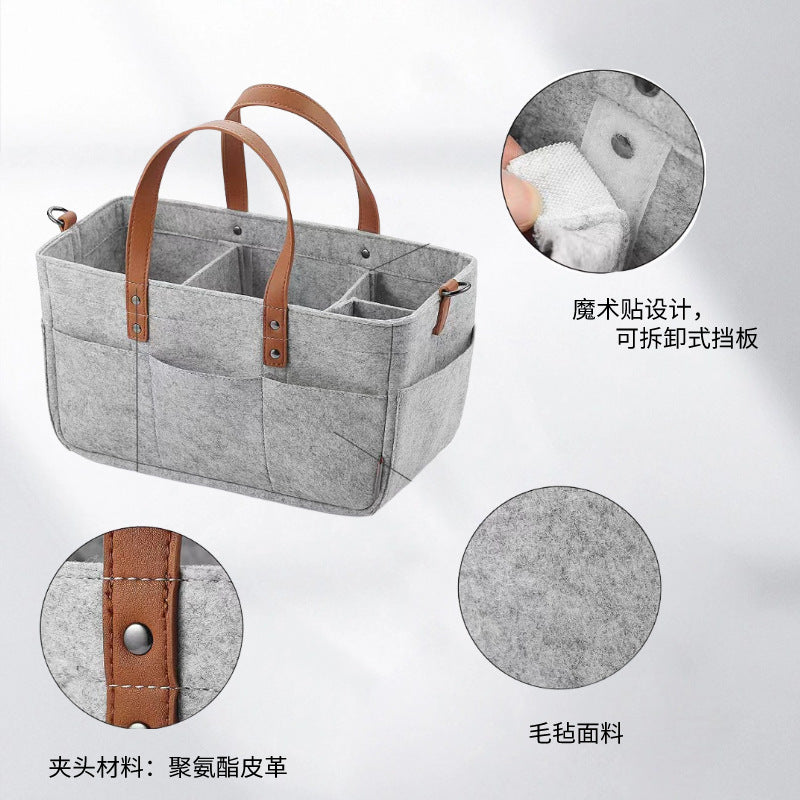 Felt Bag Cross-Border Large Capacity Maternal and Child Supplies Storage Bag Foldable Handbag for Going out Felt Baby Diapers Bag