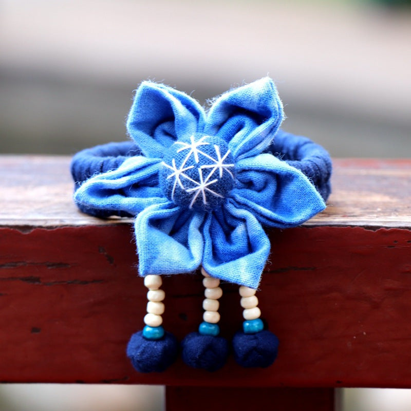 Blue Tie Dye Cloth Bracelet Dali Lijiang Hot Sale Hand-stitched Flower Fabric Bracelet Bracelet