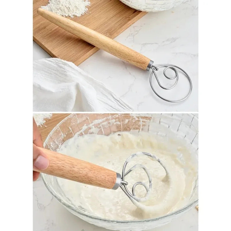 Best Wooden Hand Dough Whisk Stainless Steel Doutch Dough Whisk Kichen Cooking Whisks Utensil Egg Beater Pastry Tool