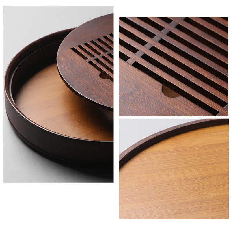 Large Capacity Water Storage Bamboo Tray Delicate Round Tea Board Chinese Tea Set Trays Decorative Traditional Tea Accessories