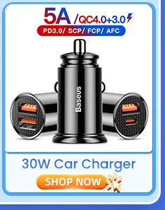 Baseus 5pcs USB Car Charger Quick Charge QC4.0 QC3.0 PD3.0 SCP PPS 5A Type C 30W Fast USB Charger For iPhone Xiaomi Mobile Phone