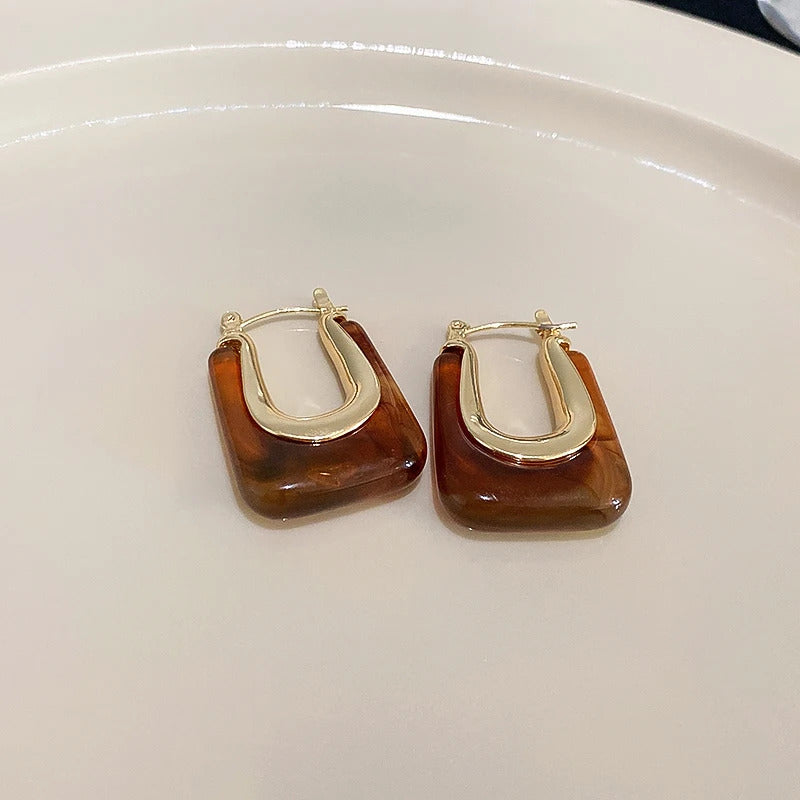 Green Pink Transparent Resin Earrings For Women Girls Geometric Irregular Stud Earrings 2023 New Trendy Ear Jewelry for Party